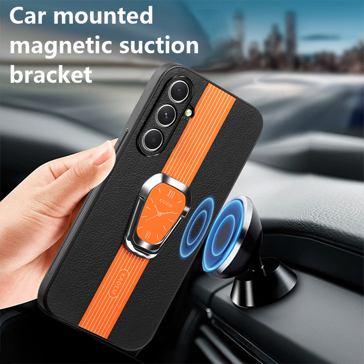 KADEM For Samsung Galaxy S24 Case PU Leather+TPU+Acrylic Kickstand Phone Guard Cover - Orange