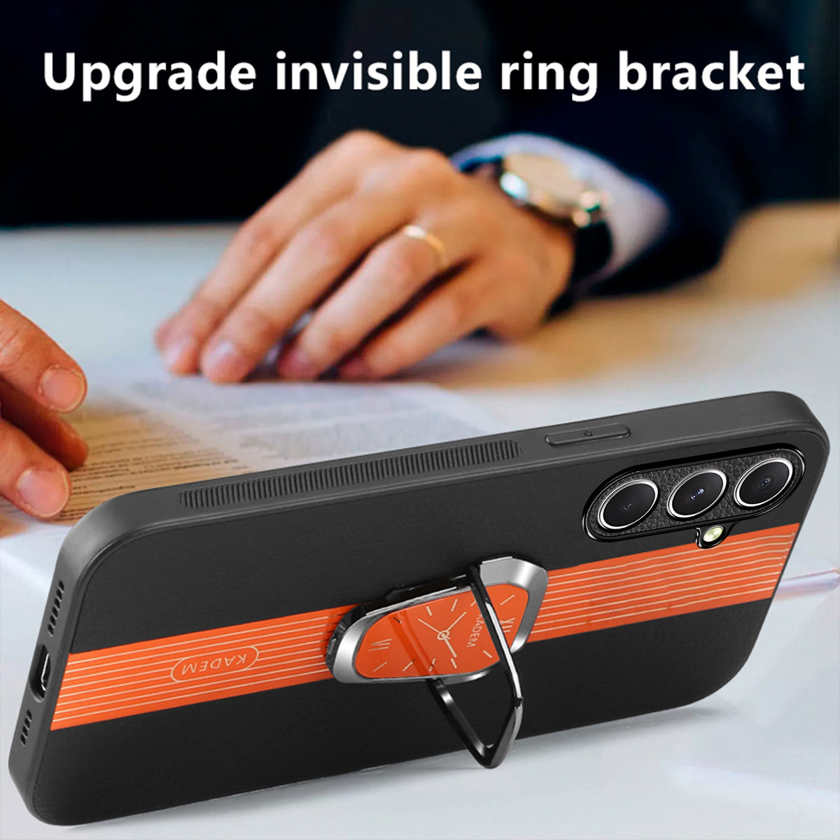 KADEM For Samsung Galaxy S24 Case PU Leather+TPU+Acrylic Kickstand Phone Guard Cover - Black