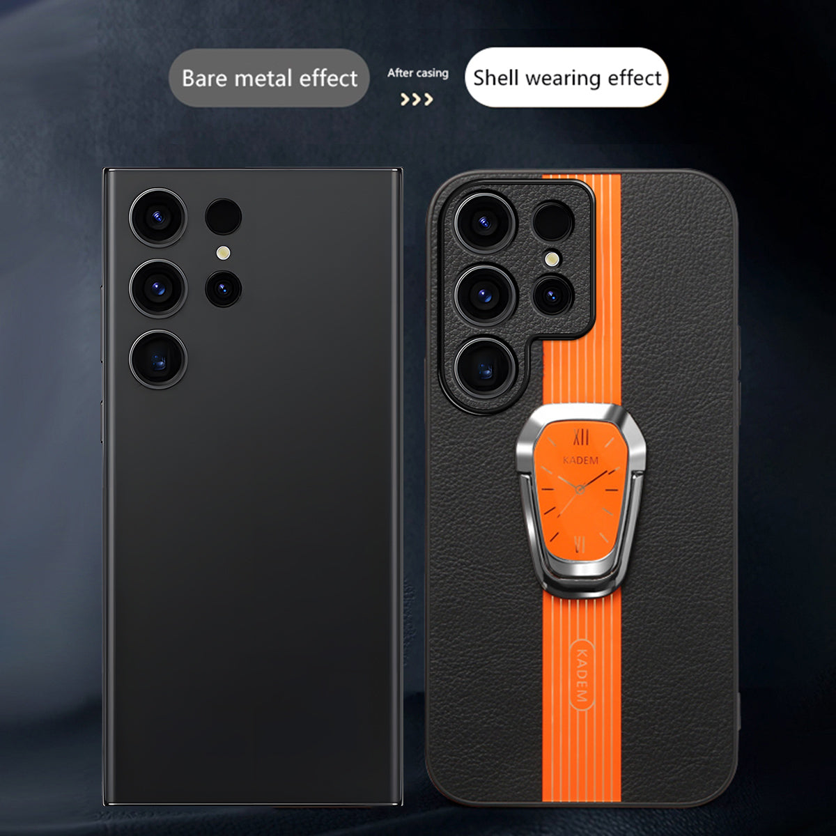 KADEM For Samsung Galaxy S24 Ultra Case Folding Kickstand PU Leather+TPU+Acrylic Cover - Orange