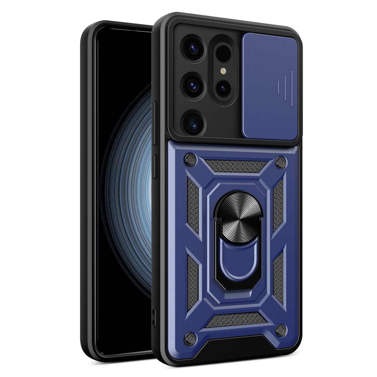 For Samsung Galaxy S24 Ultra Case Kickstand Phone Cover with Slide Lens Protection - Blue