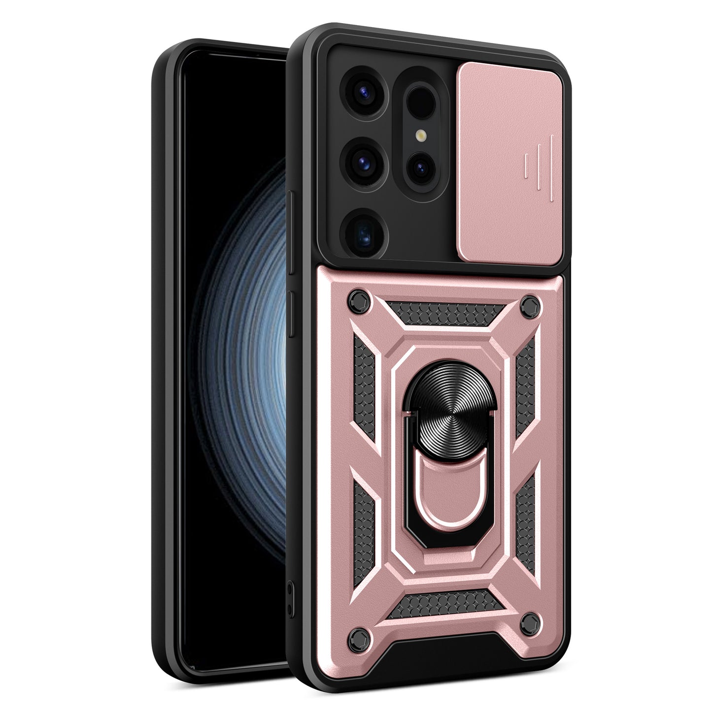 For Samsung Galaxy S24 Ultra Case Kickstand Phone Cover with Slide Lens Protection - Rose Gold