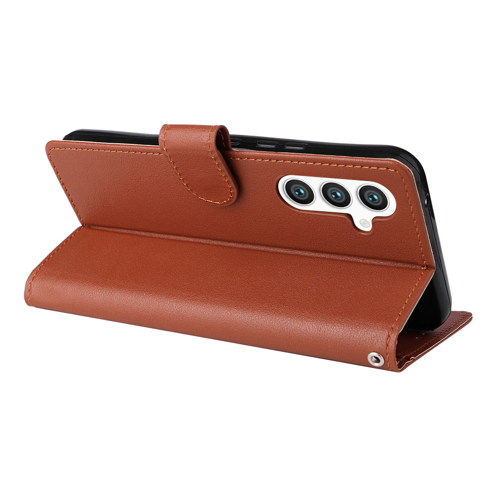 For Samsung Galaxy S24+ Leather Case Wallet Magnetic Clasp Phone Cover - Brown
