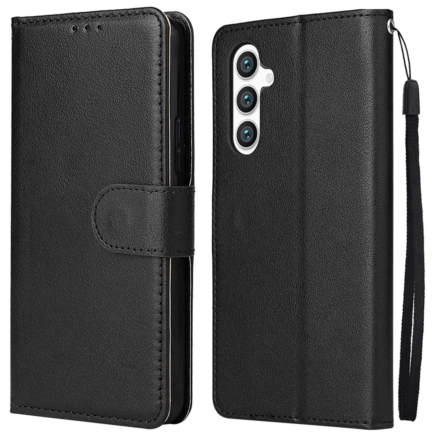 For Samsung Galaxy S24+ Leather Case Wallet Magnetic Clasp Phone Cover - Black