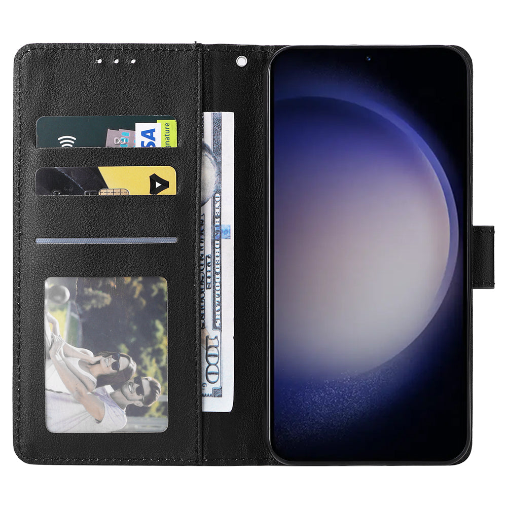 For Samsung Galaxy S24+ Leather Case Wallet Magnetic Clasp Phone Cover - Black
