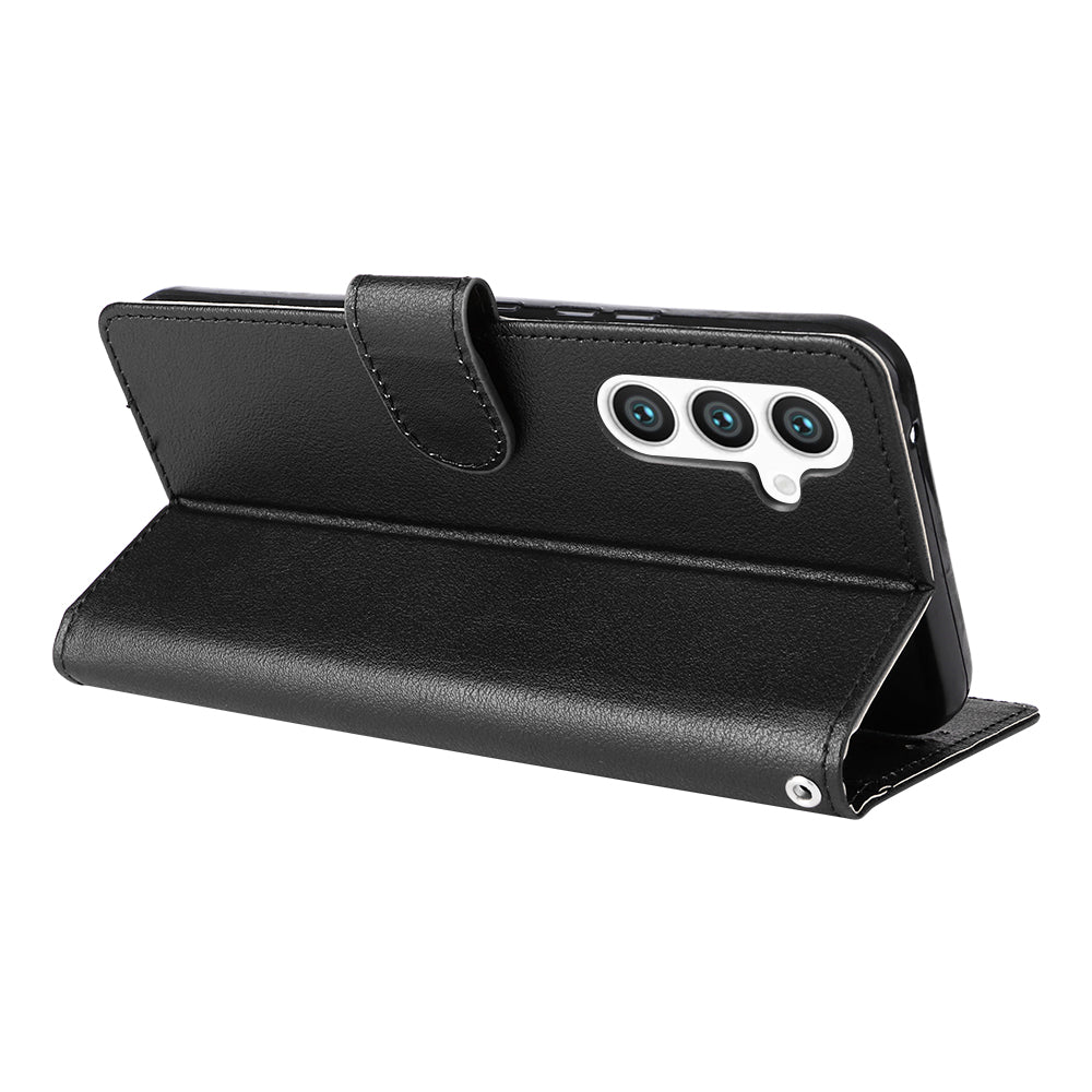 For Samsung Galaxy S24+ Leather Case Wallet Magnetic Clasp Phone Cover - Black