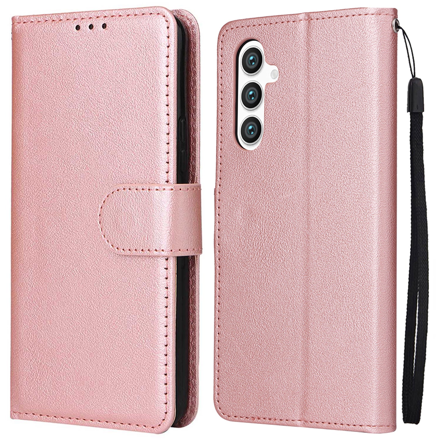 For Samsung Galaxy S24+ Leather Case Wallet Magnetic Clasp Phone Cover - Rose Gold