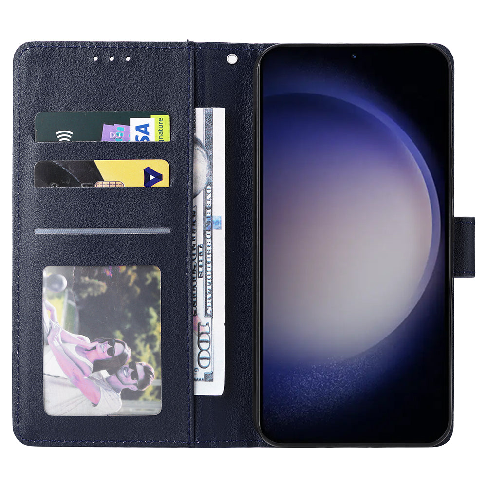 For Samsung Galaxy S24+ Leather Case Wallet Magnetic Clasp Phone Cover - Blue