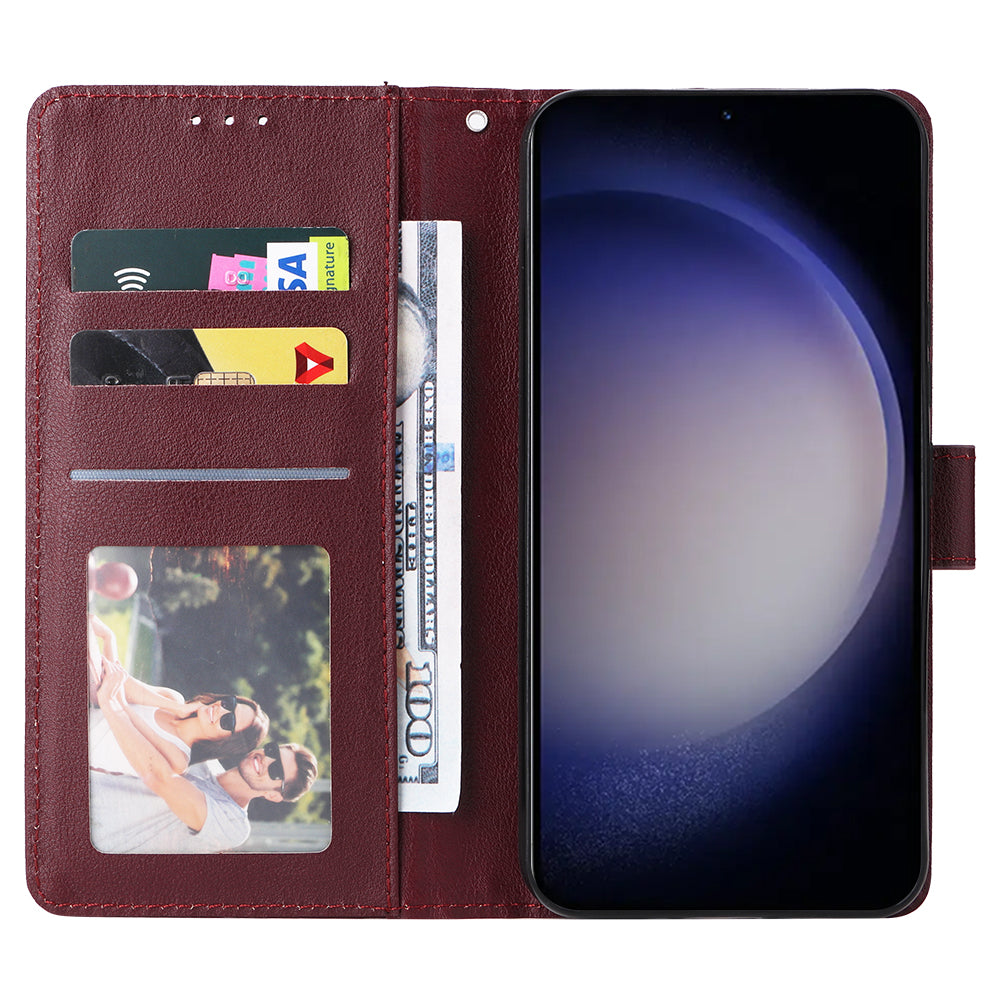 For Samsung Galaxy S24 Case PU Leather Stand Wallet Phone Cover - Wine Red