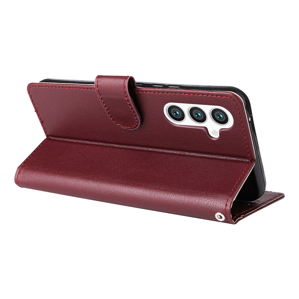 For Samsung Galaxy S24 Case PU Leather Stand Wallet Phone Cover - Wine Red