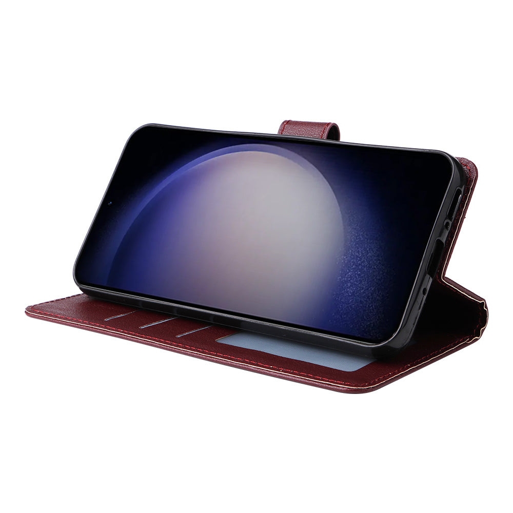 For Samsung Galaxy S24 Case PU Leather Stand Wallet Phone Cover - Wine Red