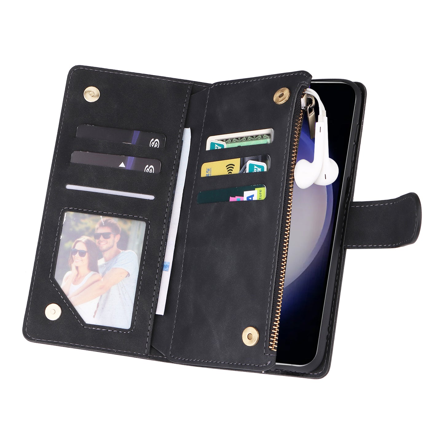 For Samsung Galaxy S24 Case PU Leather Wallet Cover with Multiple Card Slots - Black