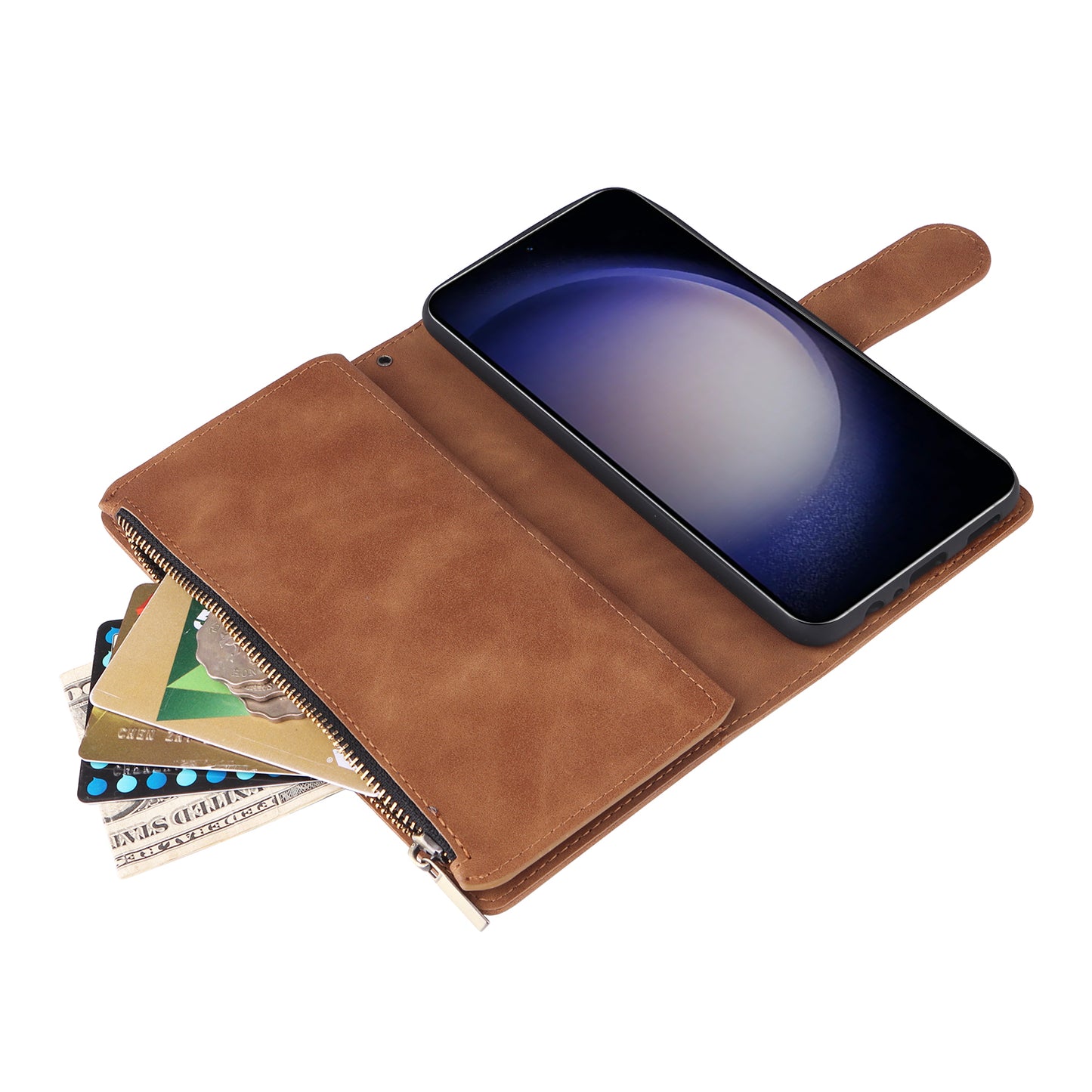 For Samsung Galaxy S24 Case PU Leather Wallet Cover with Multiple Card Slots - Brown