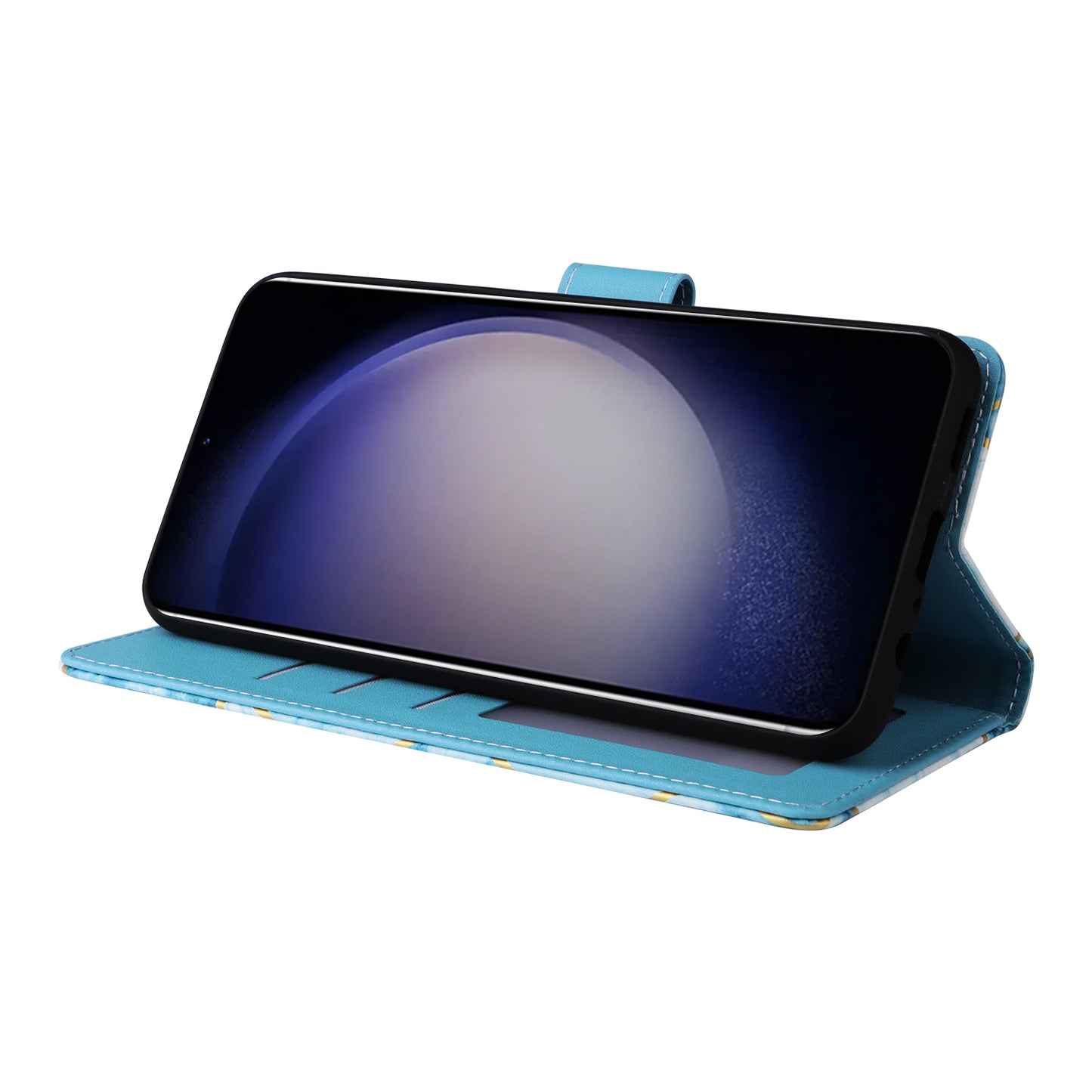 For Samsung Galaxy S24 Case PU Leather Marble Pattern Phone Wallet Cover - Blue