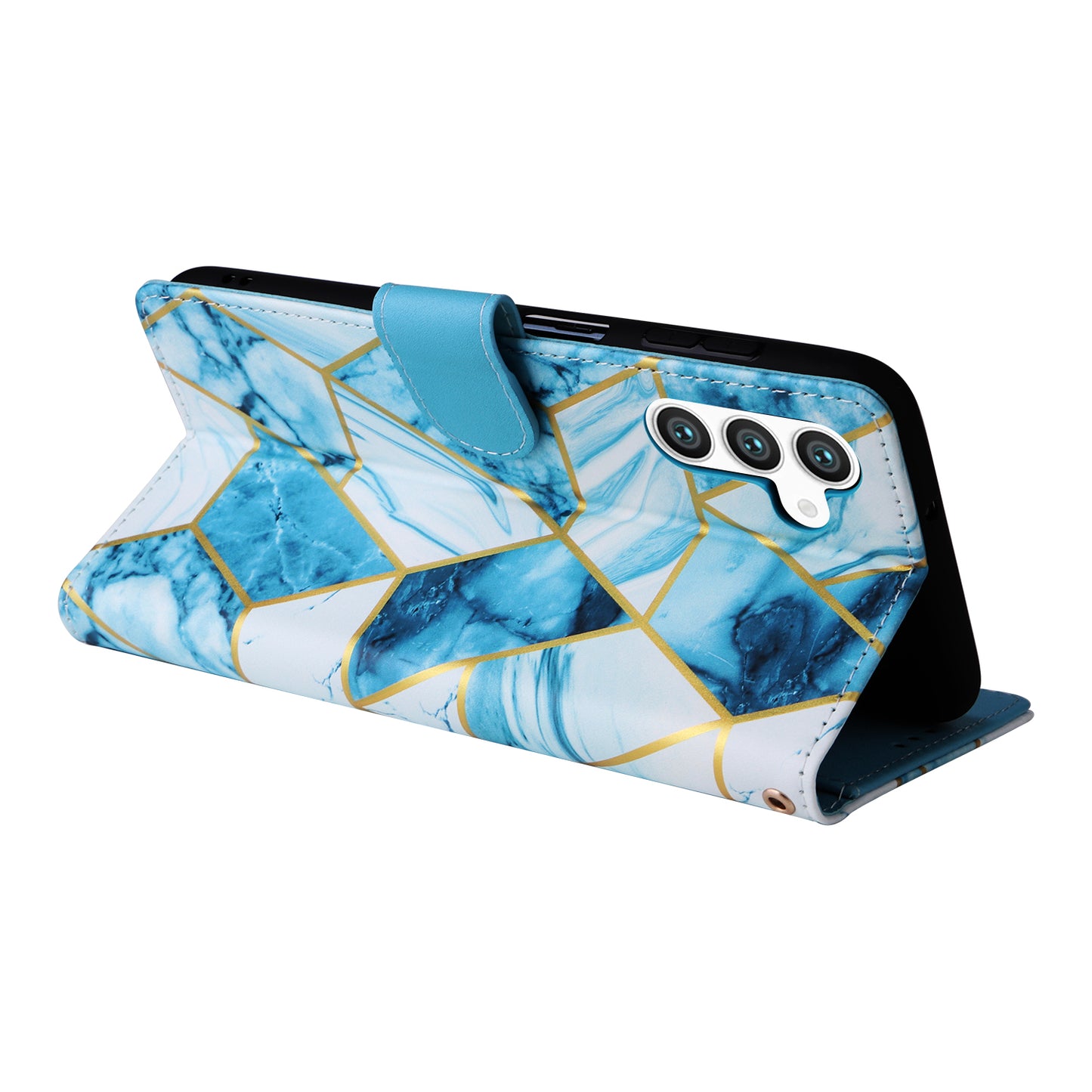 For Samsung Galaxy S24 Case PU Leather Marble Pattern Phone Wallet Cover - Blue