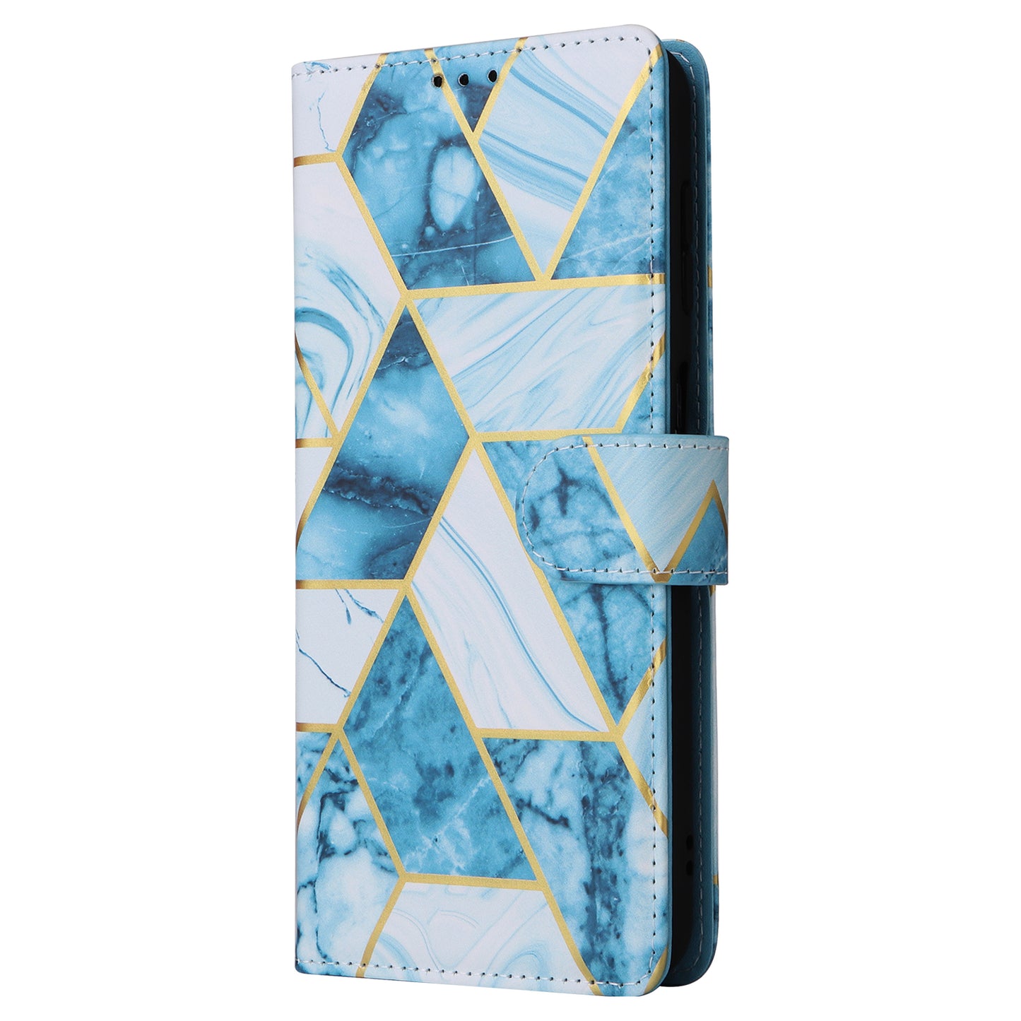 For Samsung Galaxy S24 Case PU Leather Marble Pattern Phone Wallet Cover - Blue