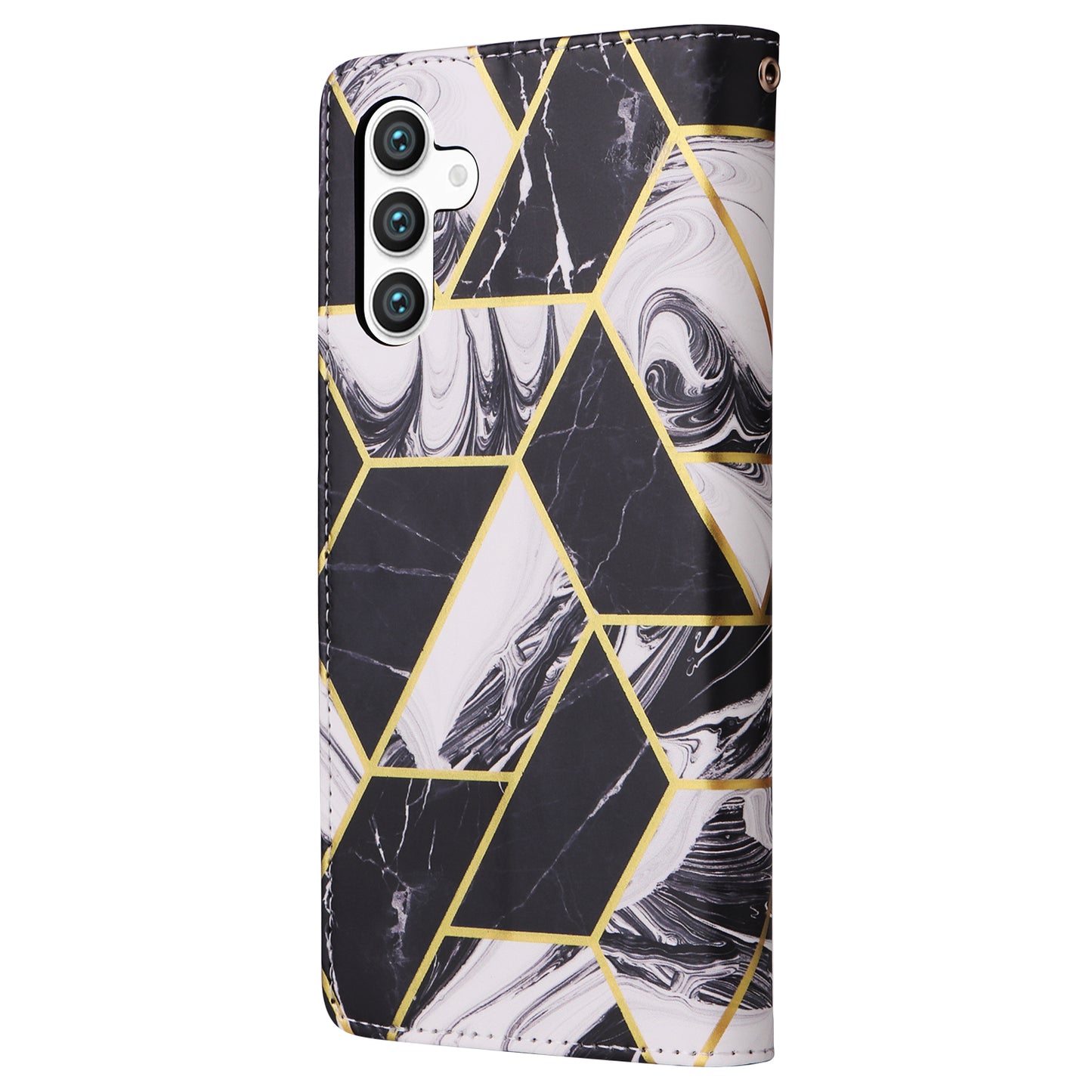 For Samsung Galaxy S24 Case PU Leather Marble Pattern Phone Wallet Cover - Black