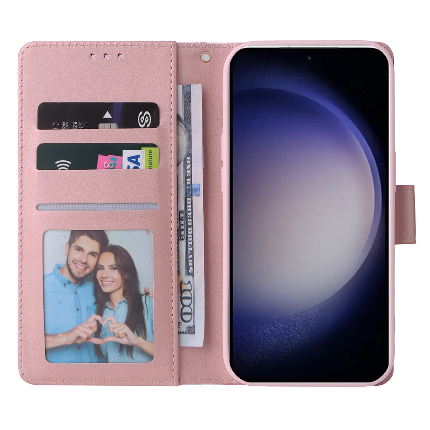 For Samsung Galaxy S24 Case PU Leather Marble Pattern Phone Wallet Cover - Rose Gold