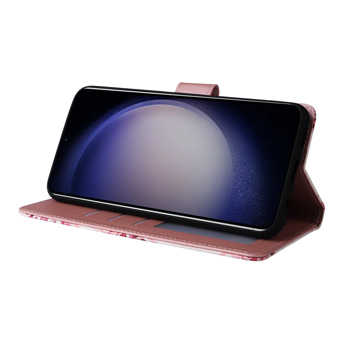 For Samsung Galaxy S24 Case PU Leather Marble Pattern Phone Wallet Cover - Rose Gold