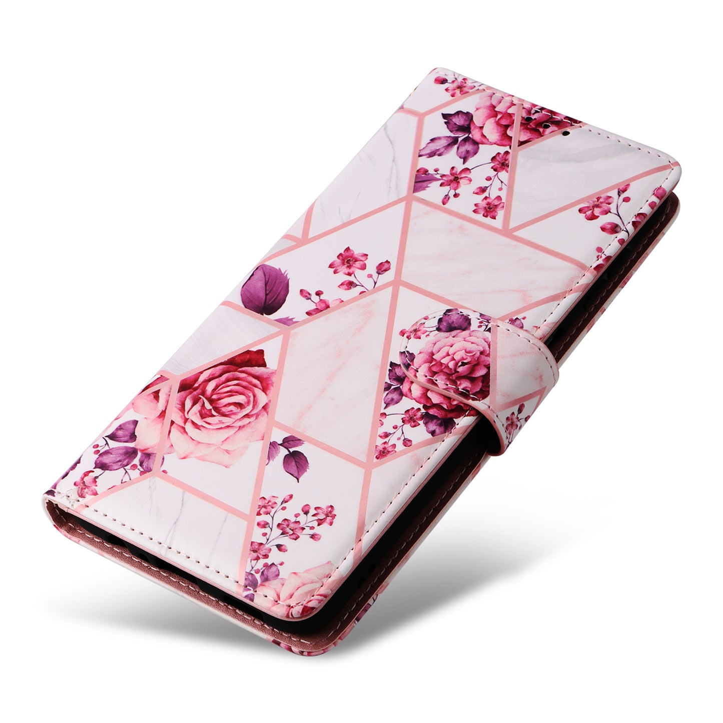 For Samsung Galaxy S24 Case PU Leather Marble Pattern Phone Wallet Cover - Rose Gold