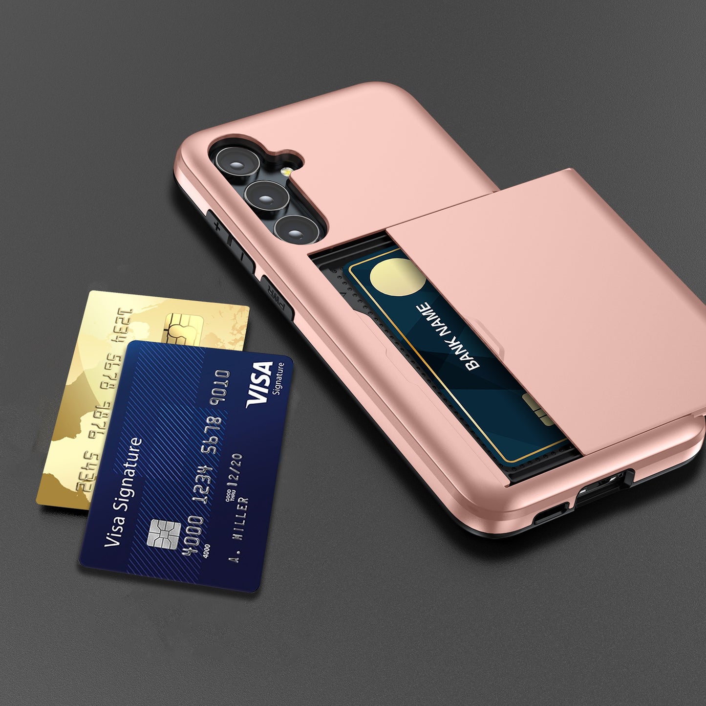For Samsung Galaxy S24+ Case TPU + PC Phone Cover with Slide Card Holder - Grey