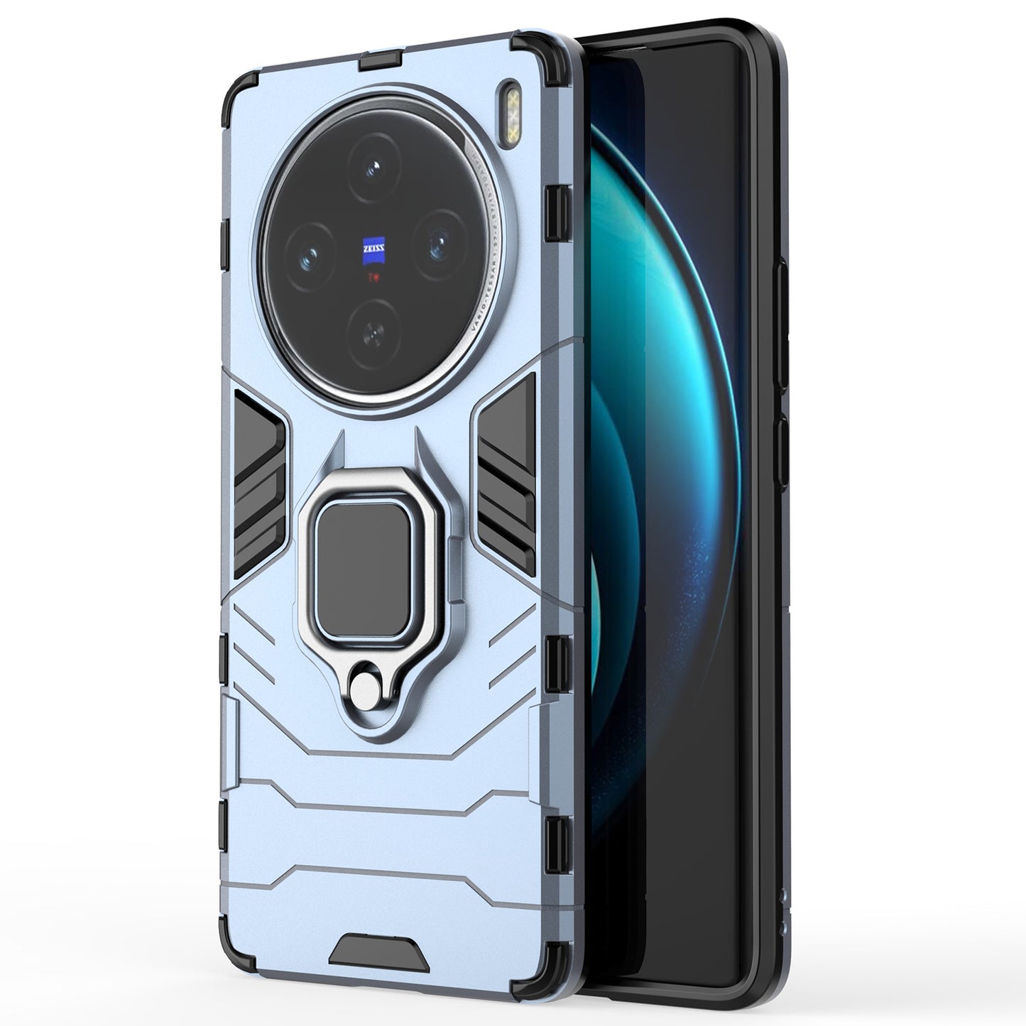 For vivo X100 5G Case Anti-Scratch PC+TPU Phone Cover with Kickstand - Blue