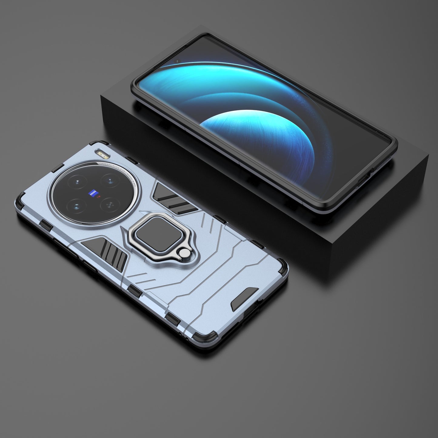 For vivo X100 5G Case Anti-Scratch PC+TPU Phone Cover with Kickstand - Blue