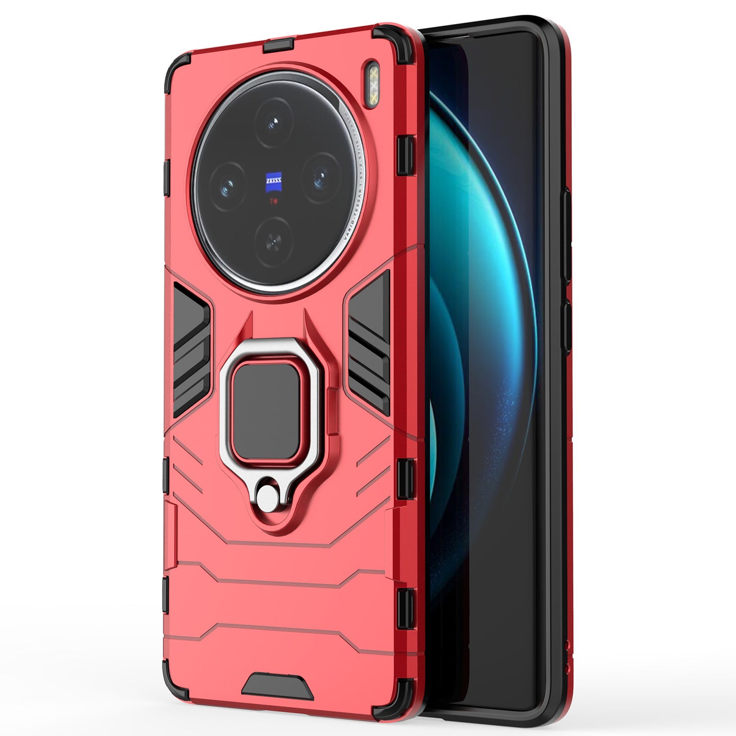 For vivo X100 5G Case Anti-Scratch PC+TPU Phone Cover with Kickstand - Red