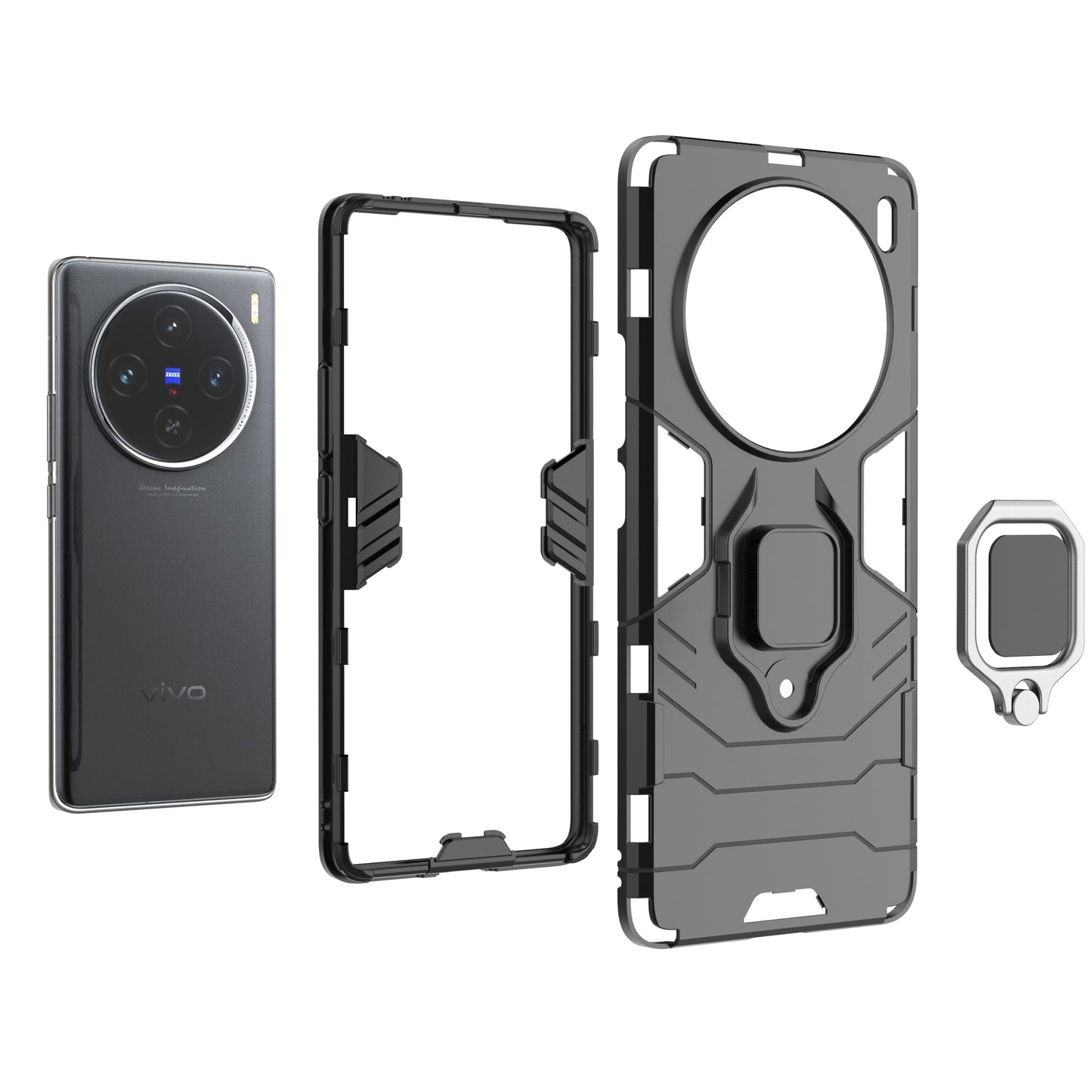 For vivo X100 5G Case Anti-Scratch PC+TPU Phone Cover with Kickstand - Red