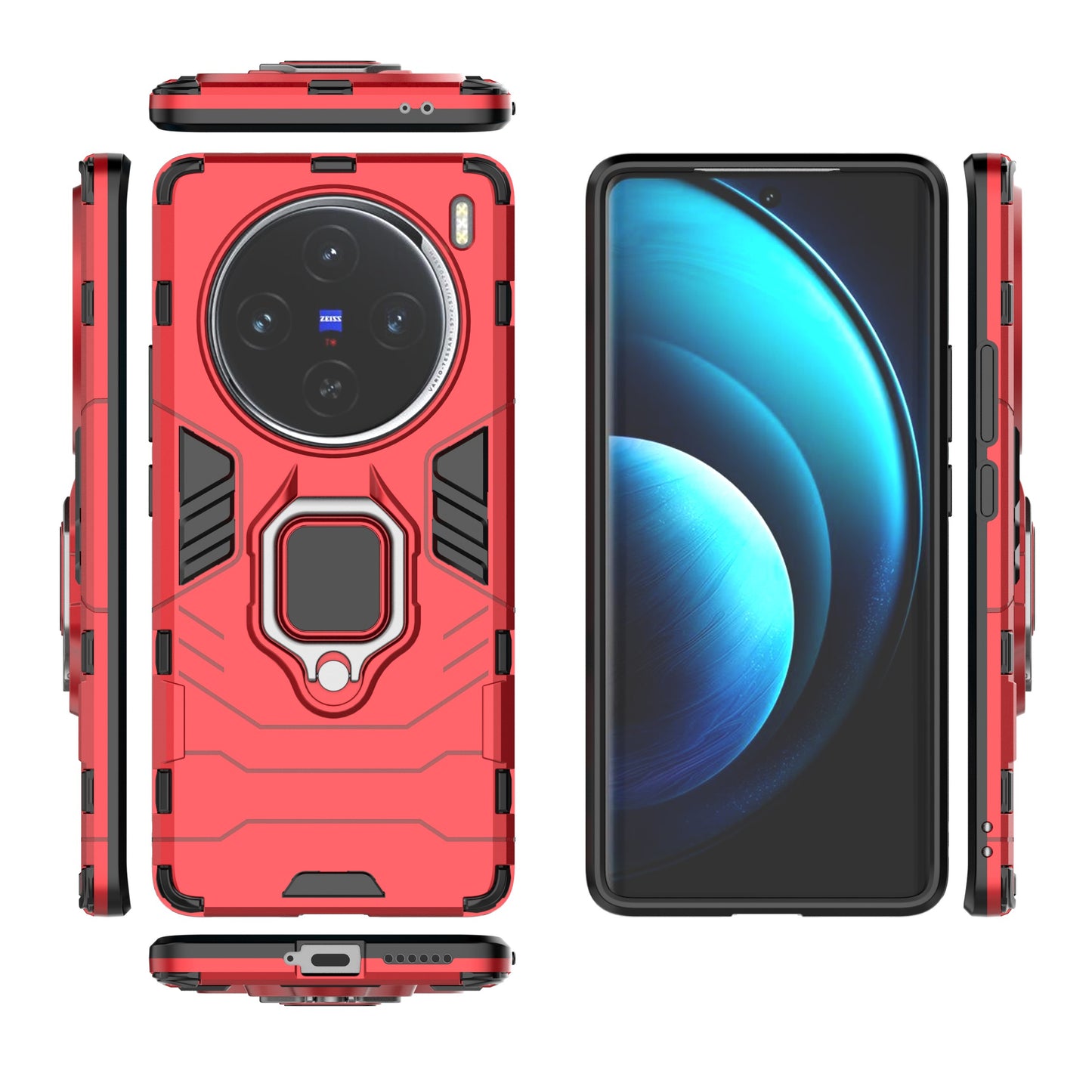 For vivo X100 5G Case Anti-Scratch PC+TPU Phone Cover with Kickstand - Red