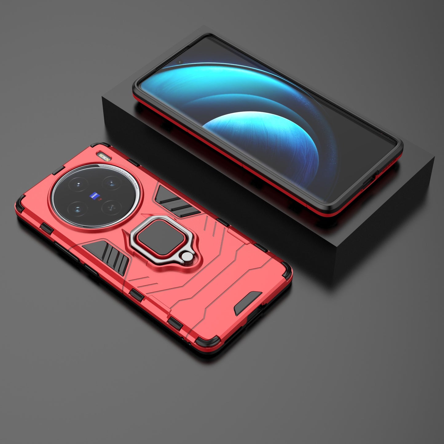 For vivo X100 5G Case Anti-Scratch PC+TPU Phone Cover with Kickstand - Red