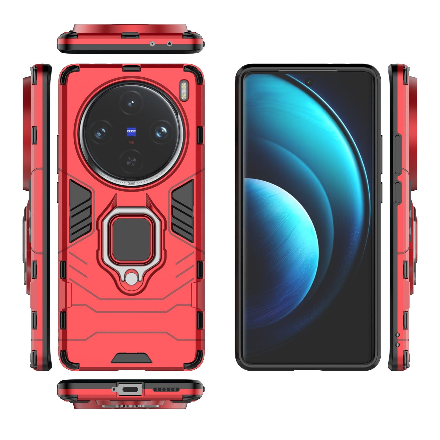 For vivo X100 Pro 5G Case Anti-fall Kickstand PC+TPU Phone Shell - Red