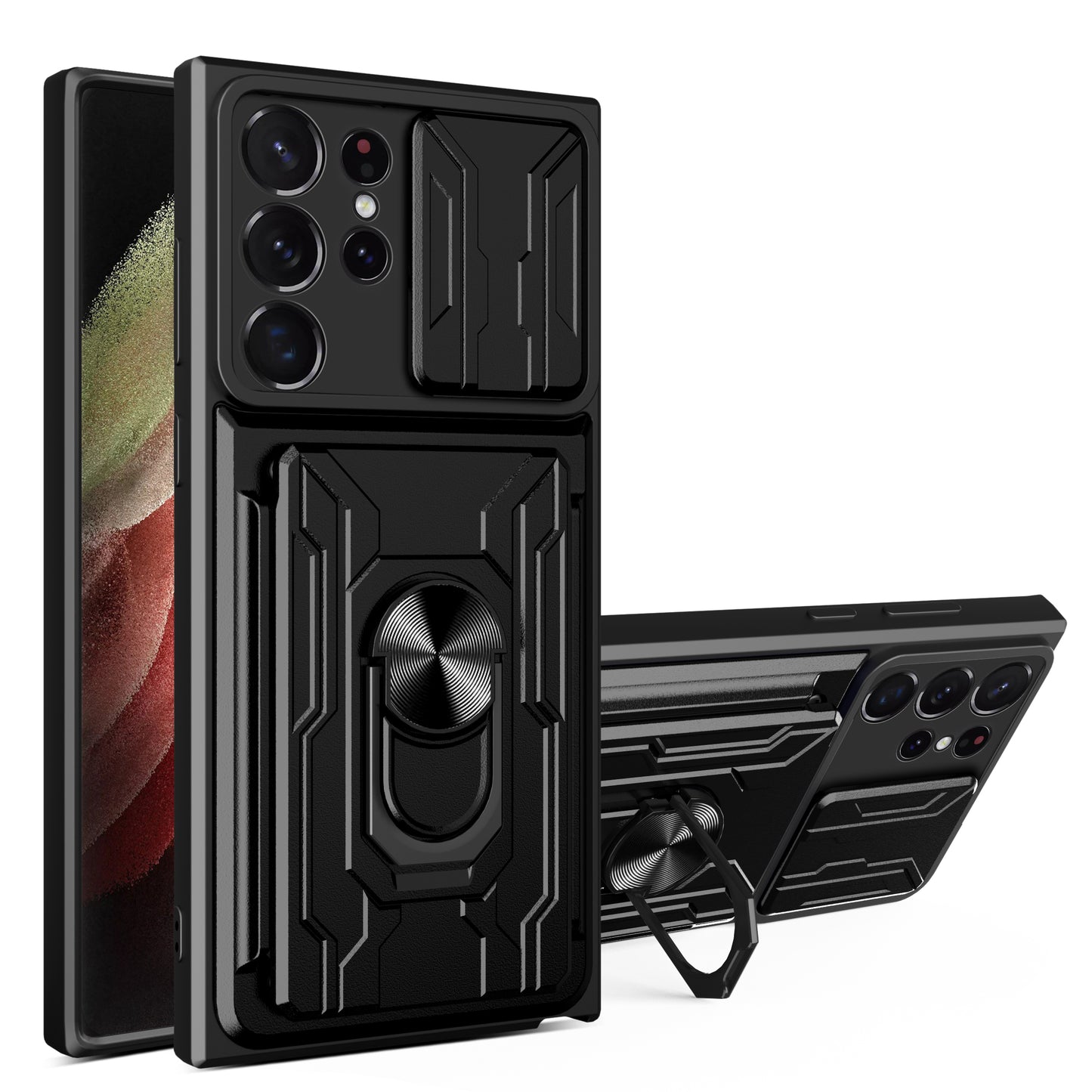 For Samsung Galaxy S24 Ultra Case Slide Lens Protection PC+TPU Phone Cover - Black