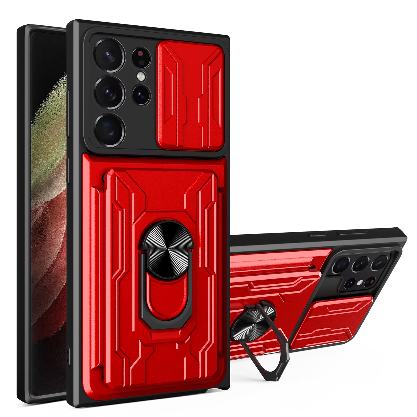 For Samsung Galaxy S24 Ultra Case Slide Lens Protection PC+TPU Phone Cover - Red