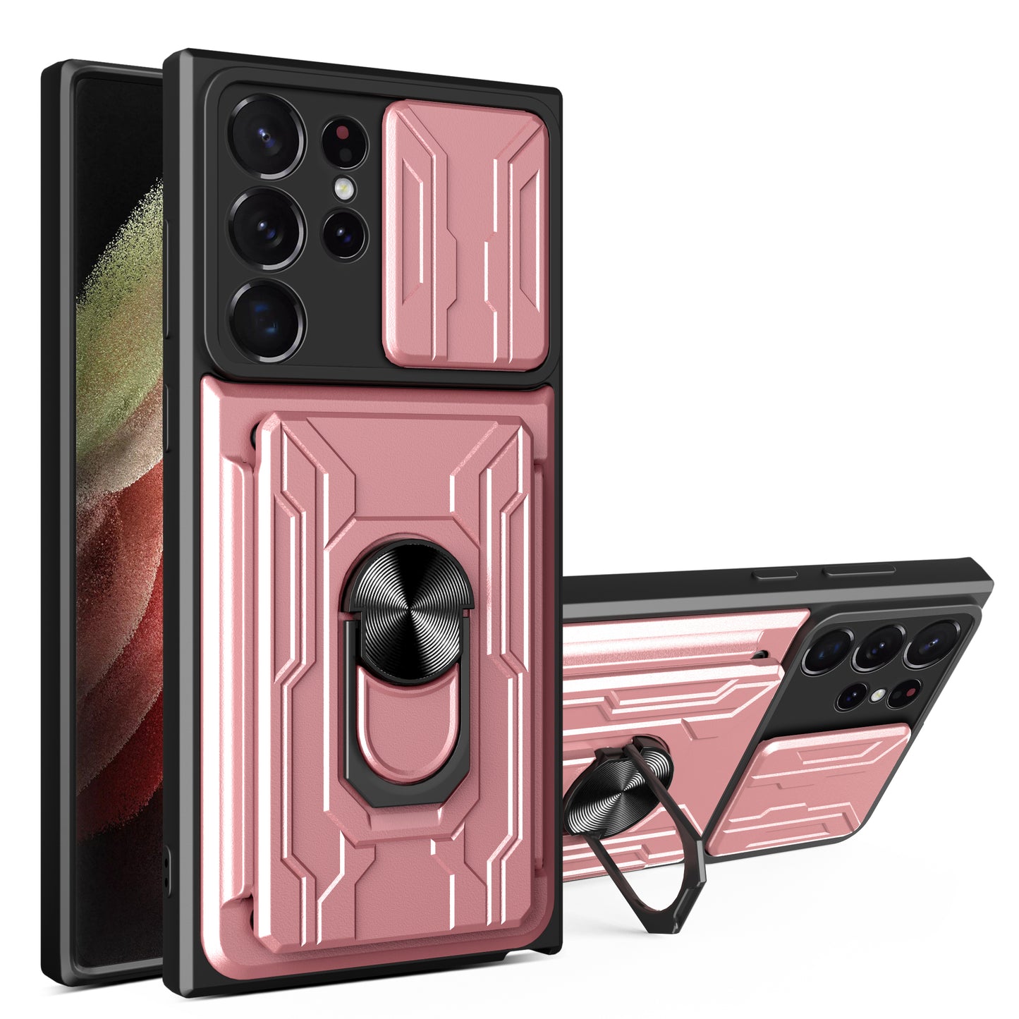 For Samsung Galaxy S24 Ultra Case Slide Lens Protection PC+TPU Phone Cover - Rose Gold