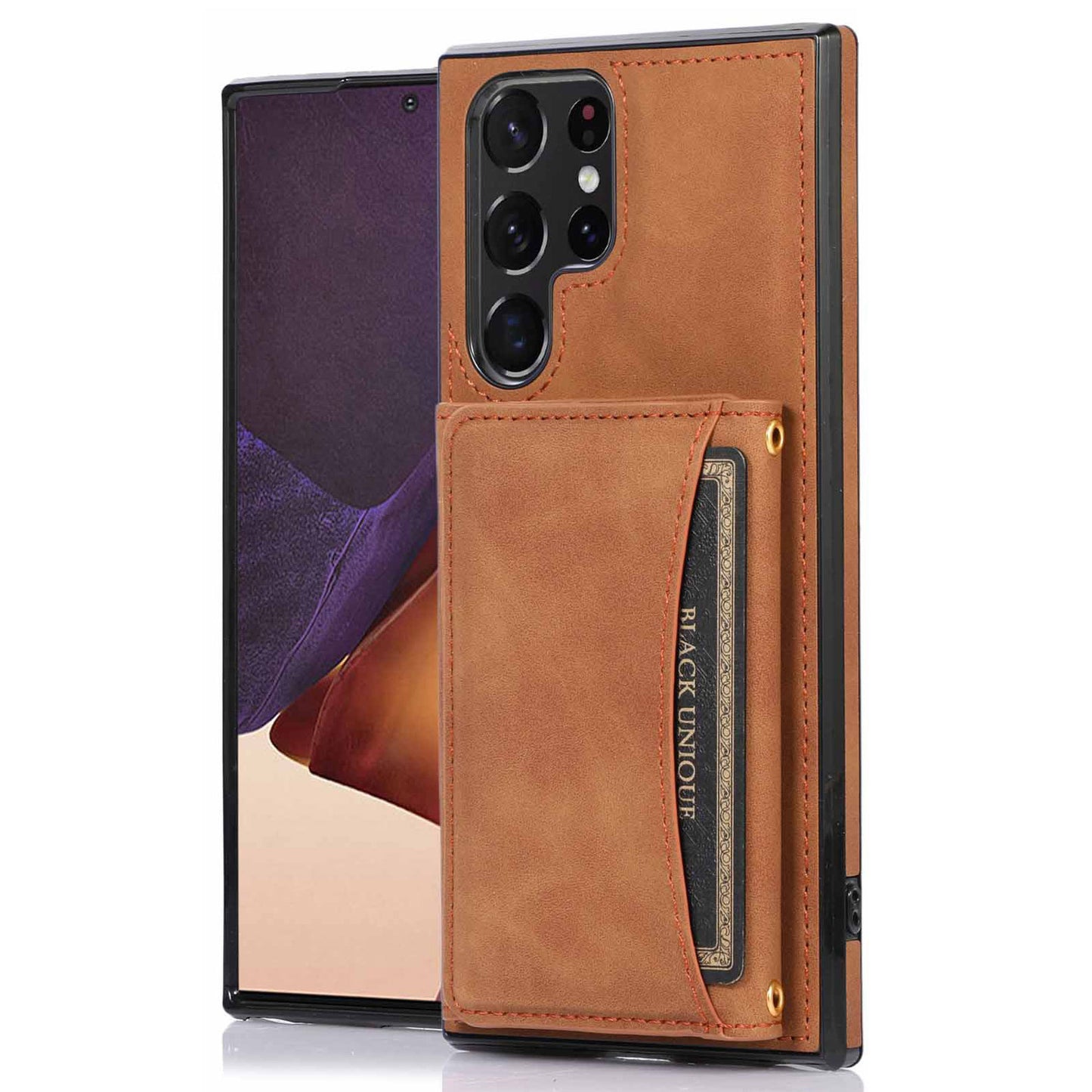 For Samsung Galaxy S24 Ultra Case Tri-fold Wallet Phone Kickstand Cover - Brown