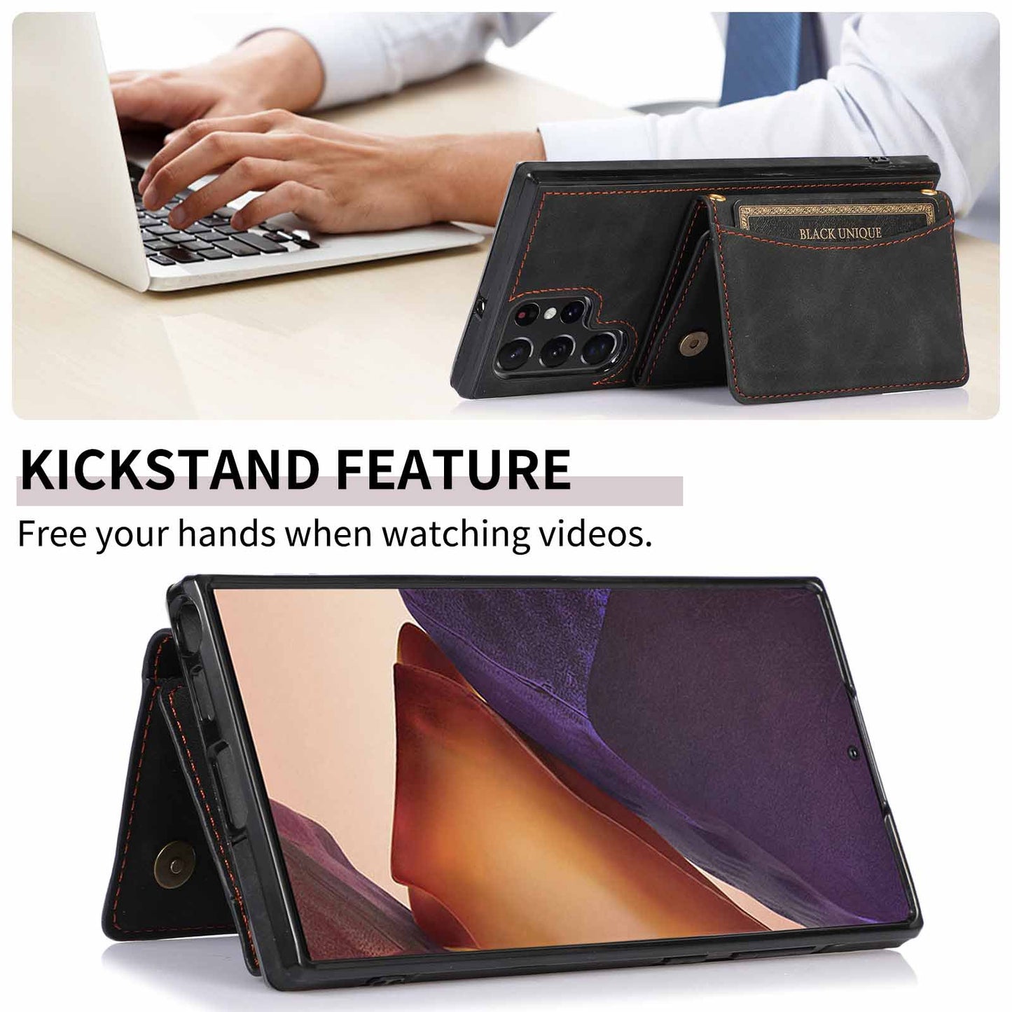 For Samsung Galaxy S24 Ultra Case Tri-fold Wallet Phone Kickstand Cover - Blue