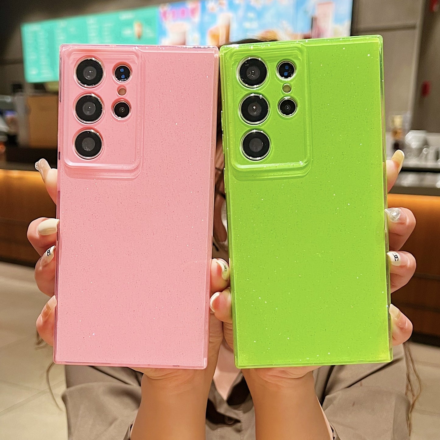 For Samsung Galaxy S24 Ultra Case Precise Lens Protection Glitter TPU Phone Cover - Fluorescent Green