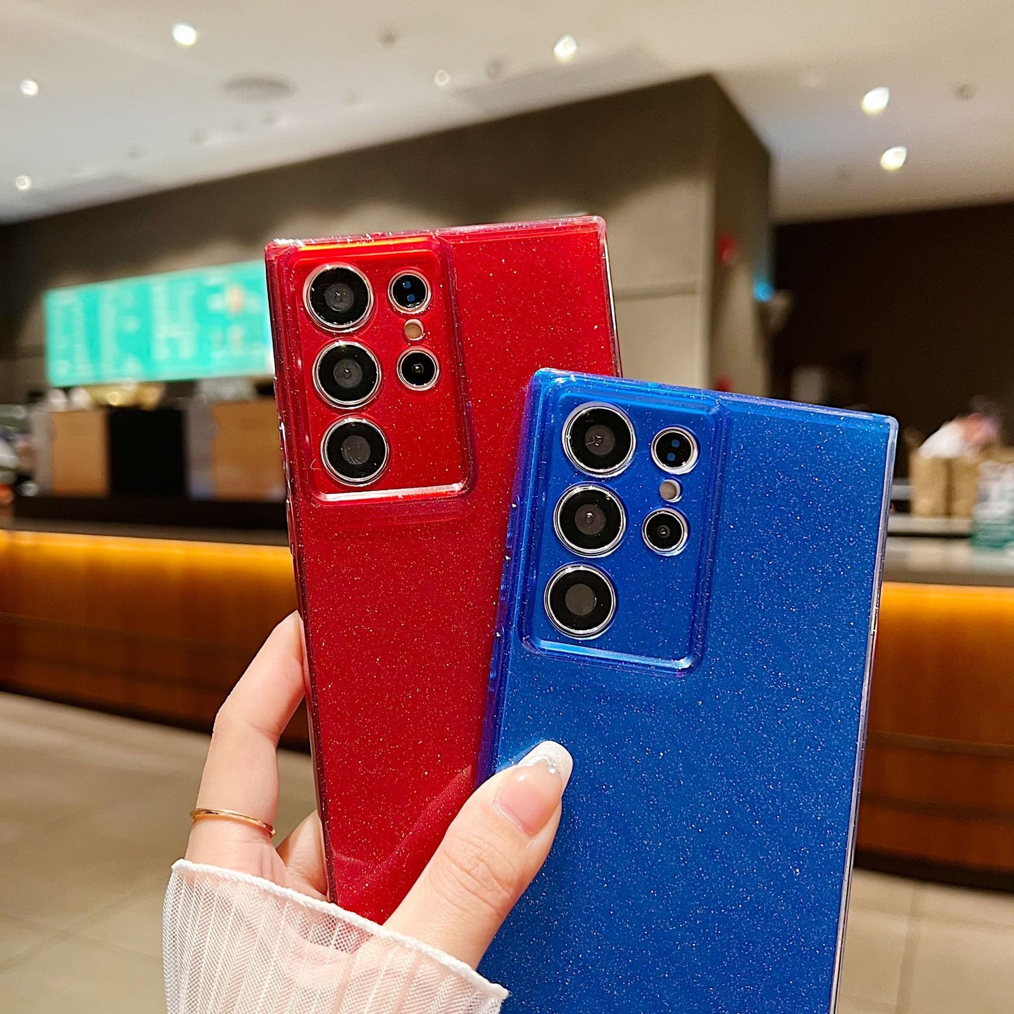 For Samsung Galaxy S24 Ultra Case Precise Lens Protection Glitter TPU Phone Cover - Fluorescent Green