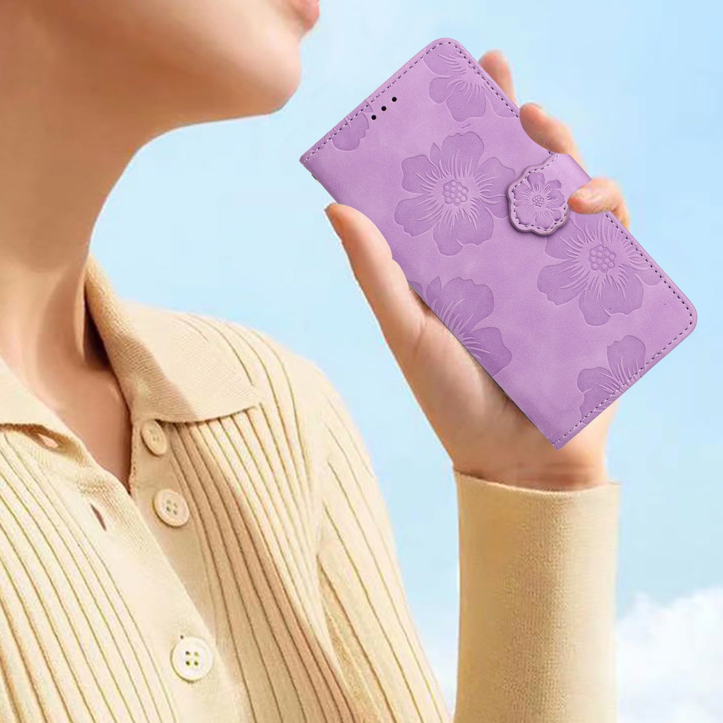 For Samsung Galaxy S24 Anti-Scratch PU Leather Wallet Phone Cover Imprinted Stand Phone Case - Purple