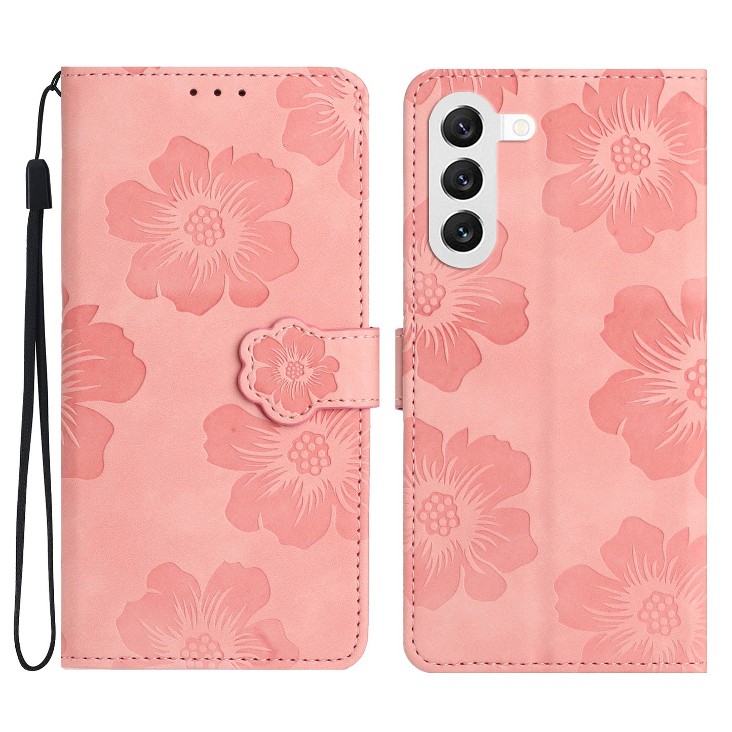 For Samsung Galaxy S24 Anti-Scratch PU Leather Wallet Phone Cover Imprinted Stand Phone Case - Pink