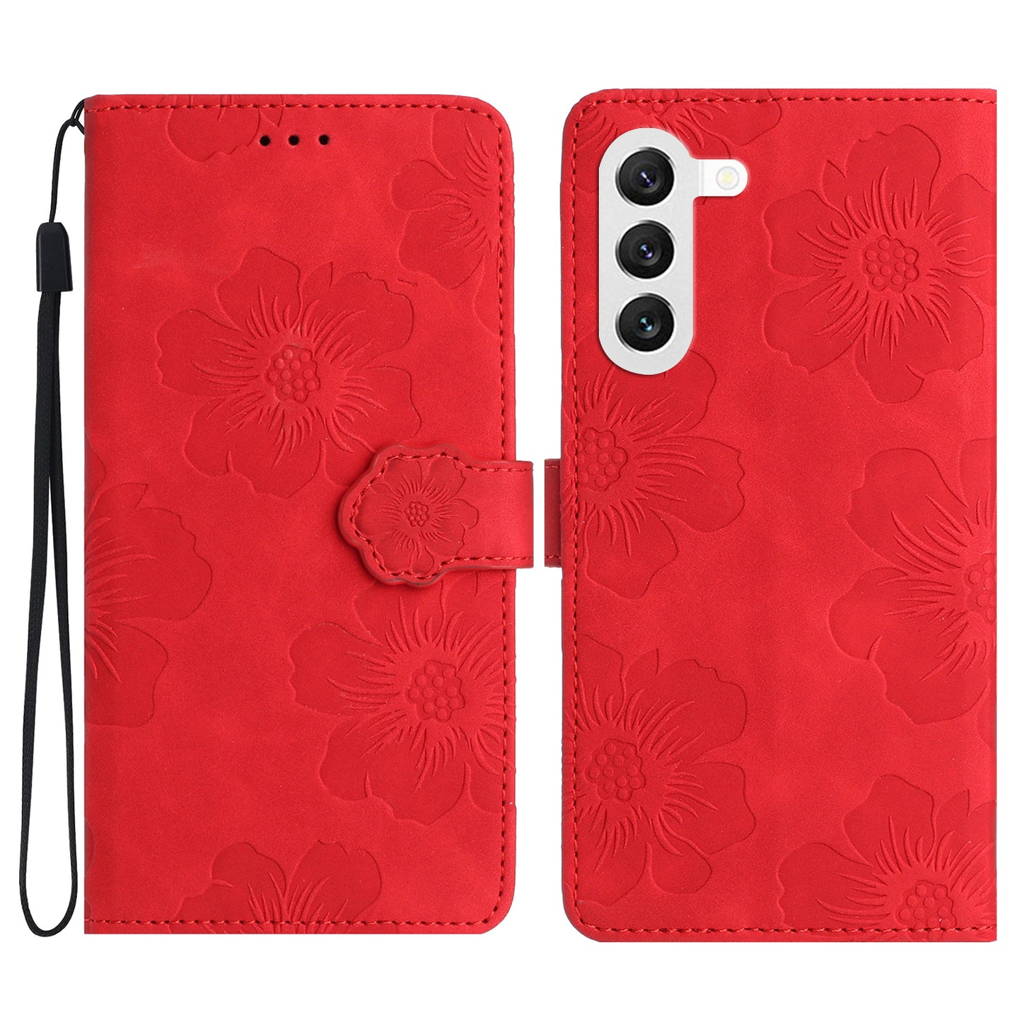 For Samsung Galaxy S24 Anti-Scratch PU Leather Wallet Phone Cover Imprinted Stand Phone Case - Red