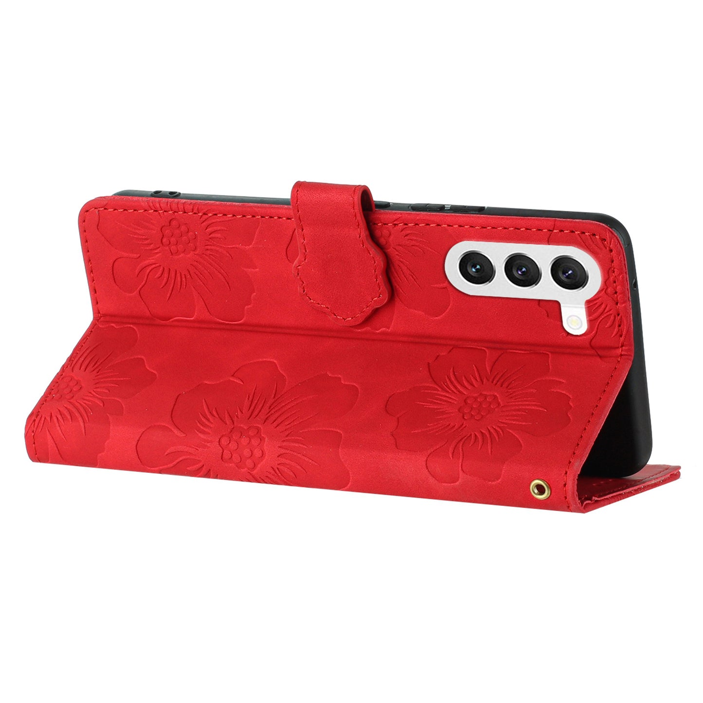 For Samsung Galaxy S24 Anti-Scratch PU Leather Wallet Phone Cover Imprinted Stand Phone Case - Red