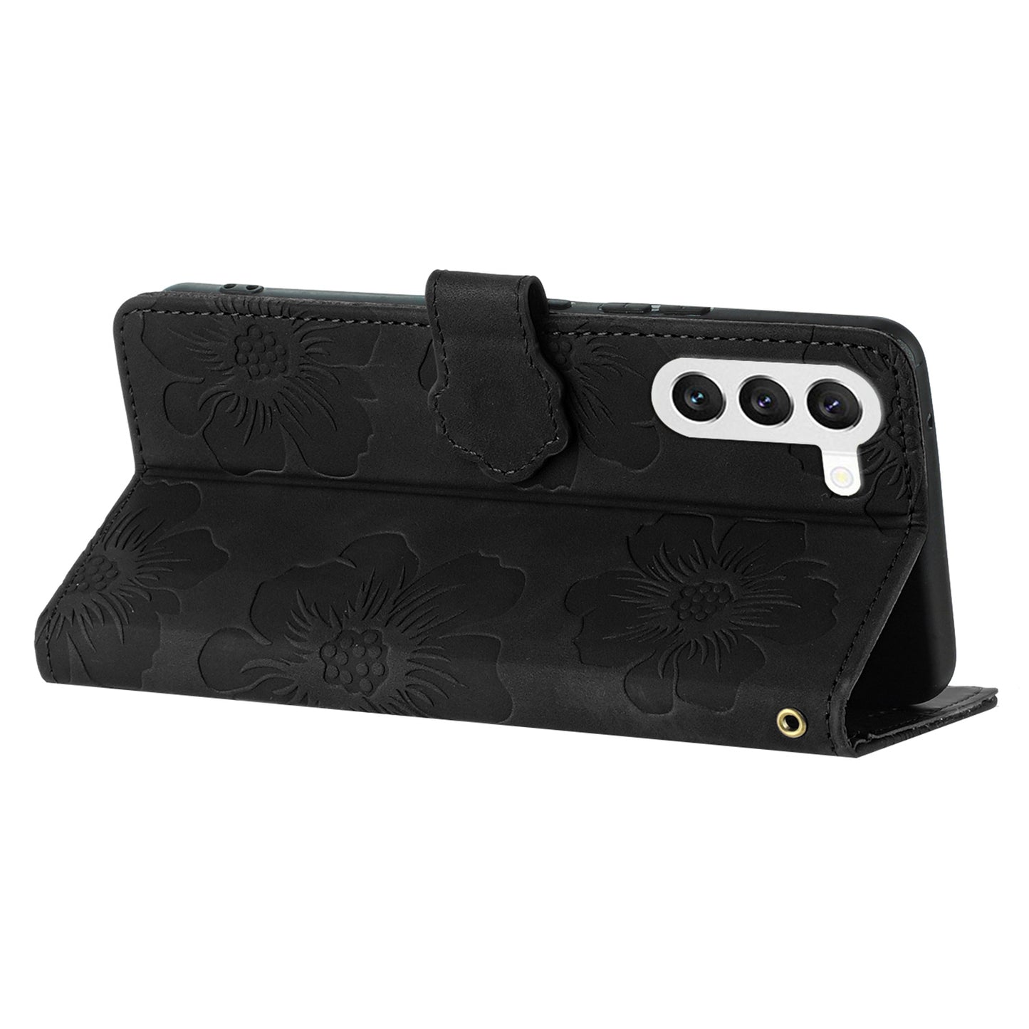 For Samsung Galaxy S24 Anti-Scratch PU Leather Wallet Phone Cover Imprinted Stand Phone Case - Black