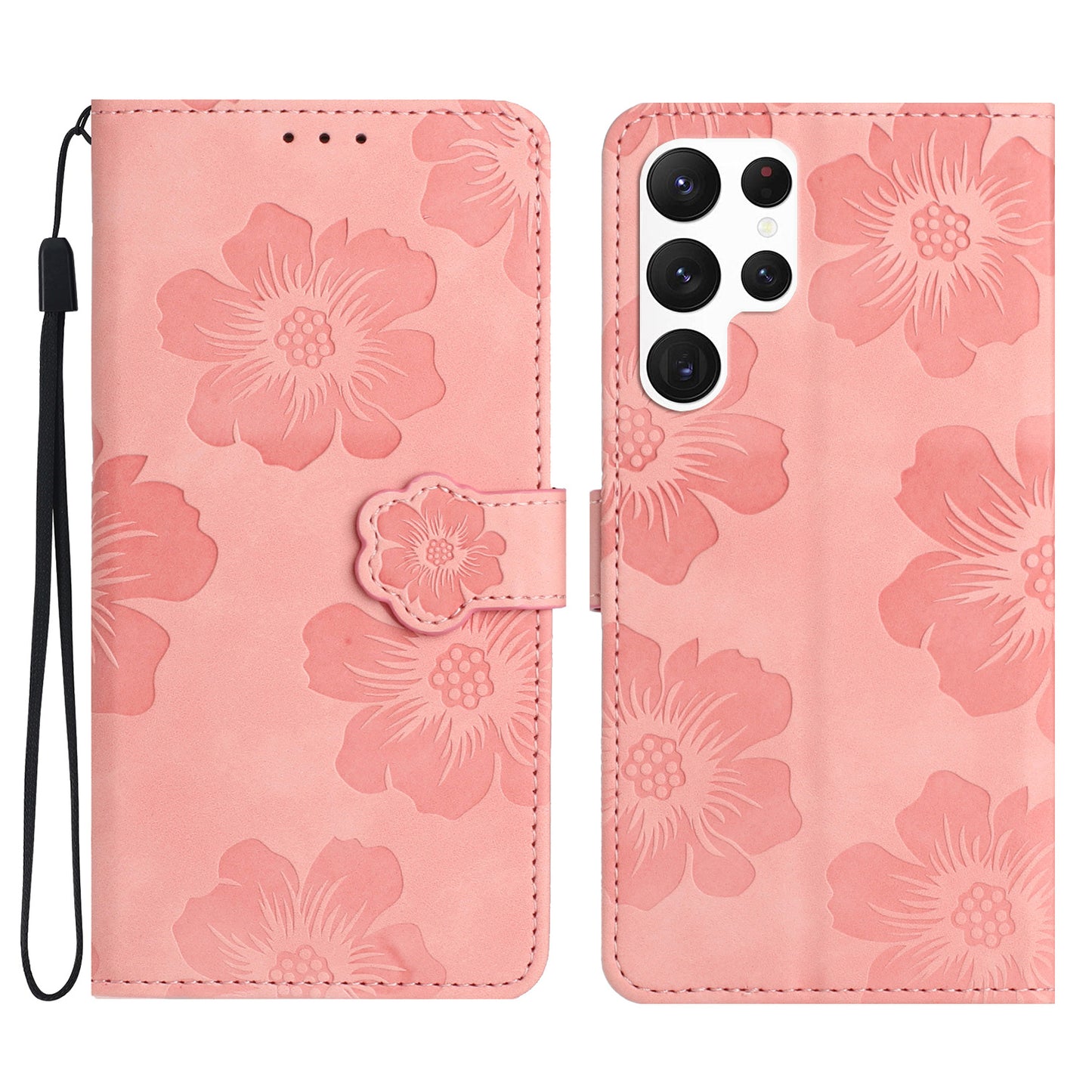 For Samsung Galaxy S24 Ultra Case Imprinted Stand Phone Shell PU Leather Wallet Cell Phone Cover - Pink