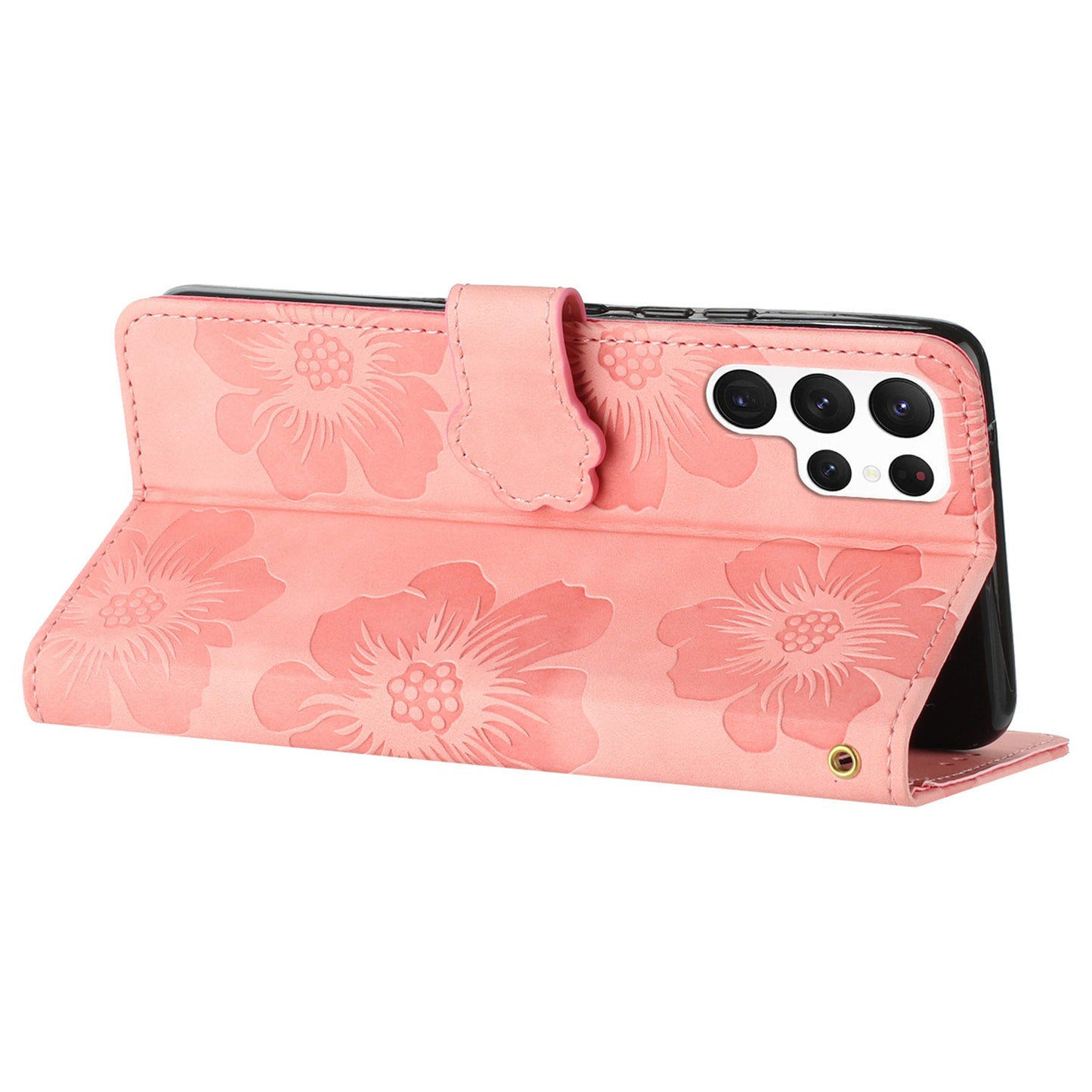 For Samsung Galaxy S24 Ultra Case Imprinted Stand Phone Shell PU Leather Wallet Cell Phone Cover - Pink