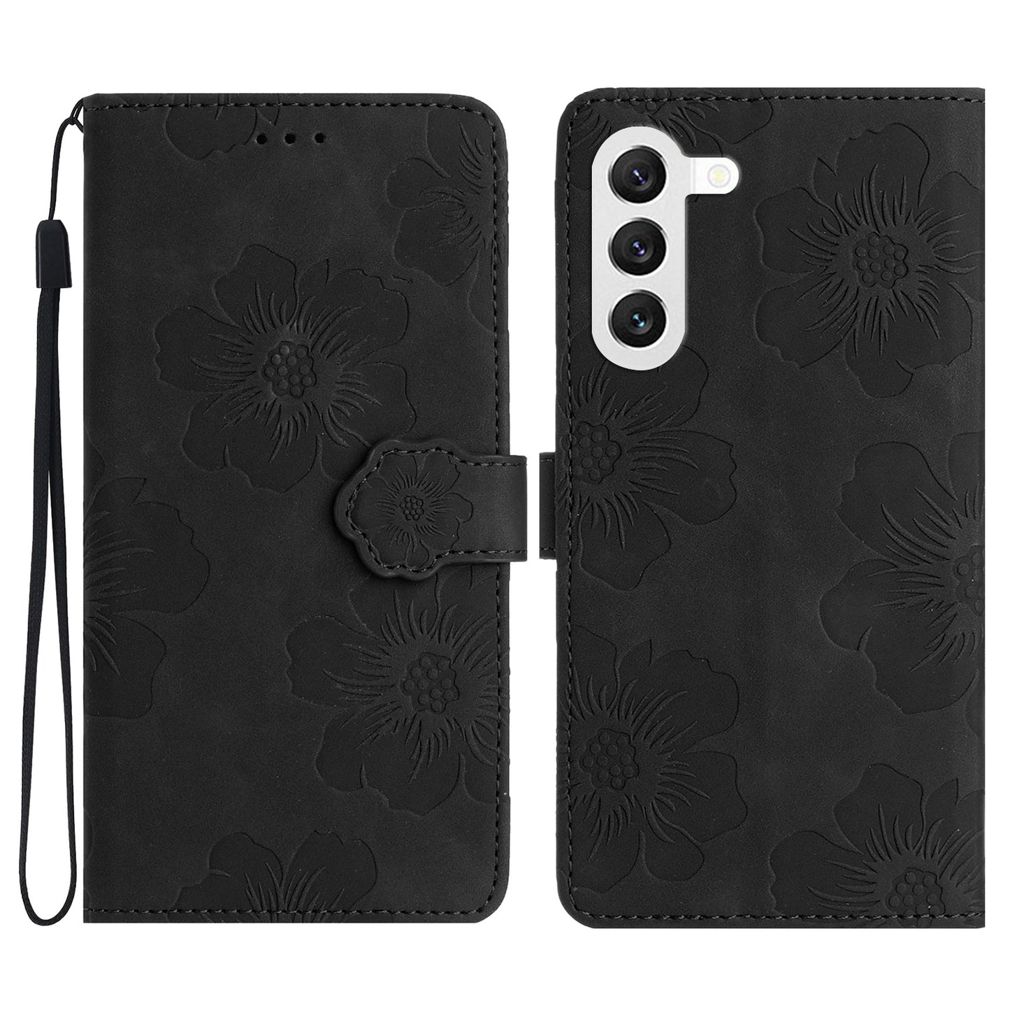 Phone Shell for Samsung Galaxy S24+ Case PU Leather Wallet Imprinted Phone Stand Cover - Black
