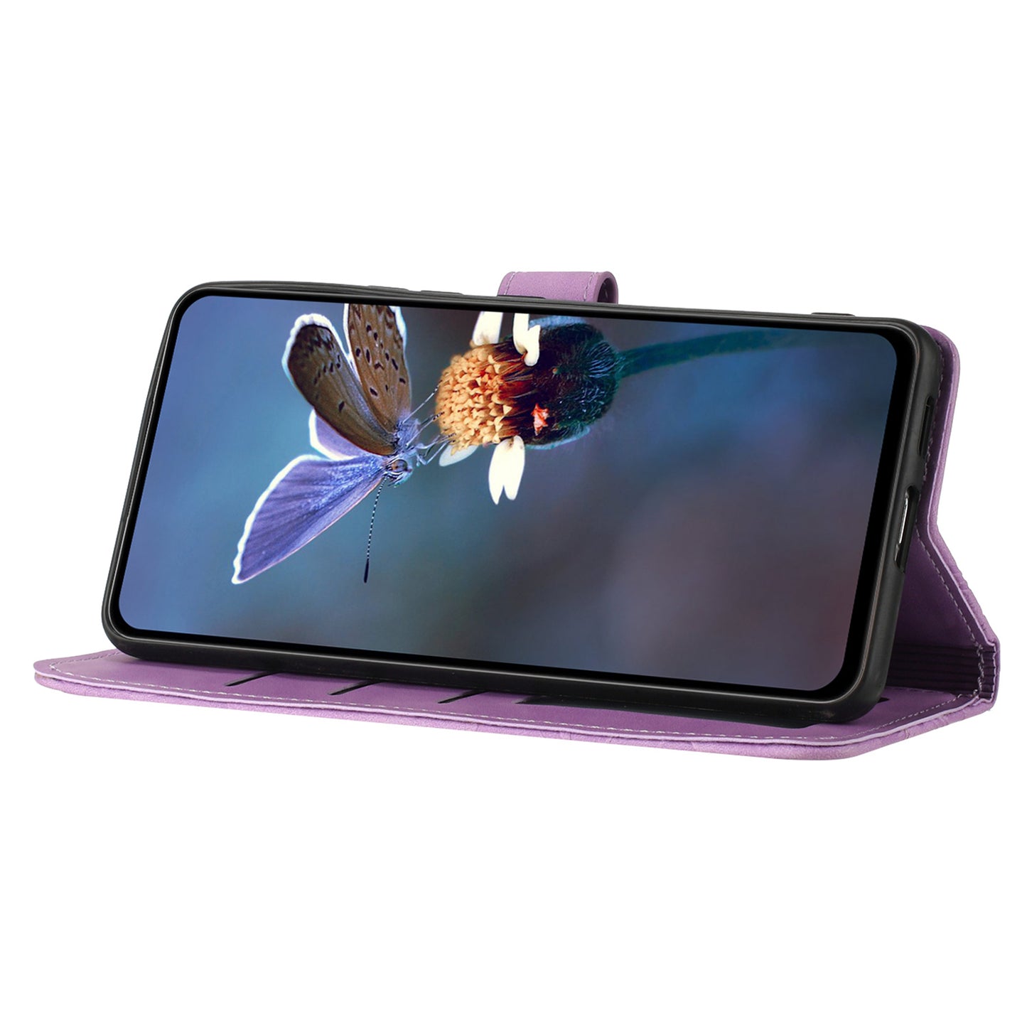 Phone Shell for Samsung Galaxy S24+ Case PU Leather Wallet Imprinted Phone Stand Cover - Purple