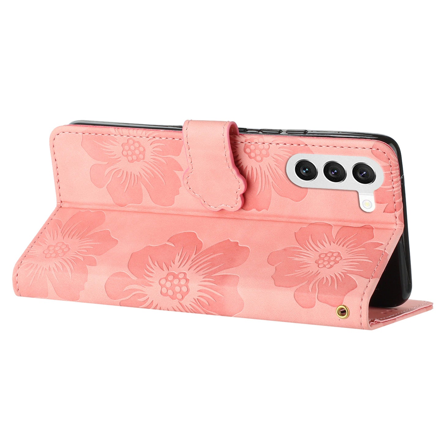 Phone Shell for Samsung Galaxy S24+ Case PU Leather Wallet Imprinted Phone Stand Cover - Pink