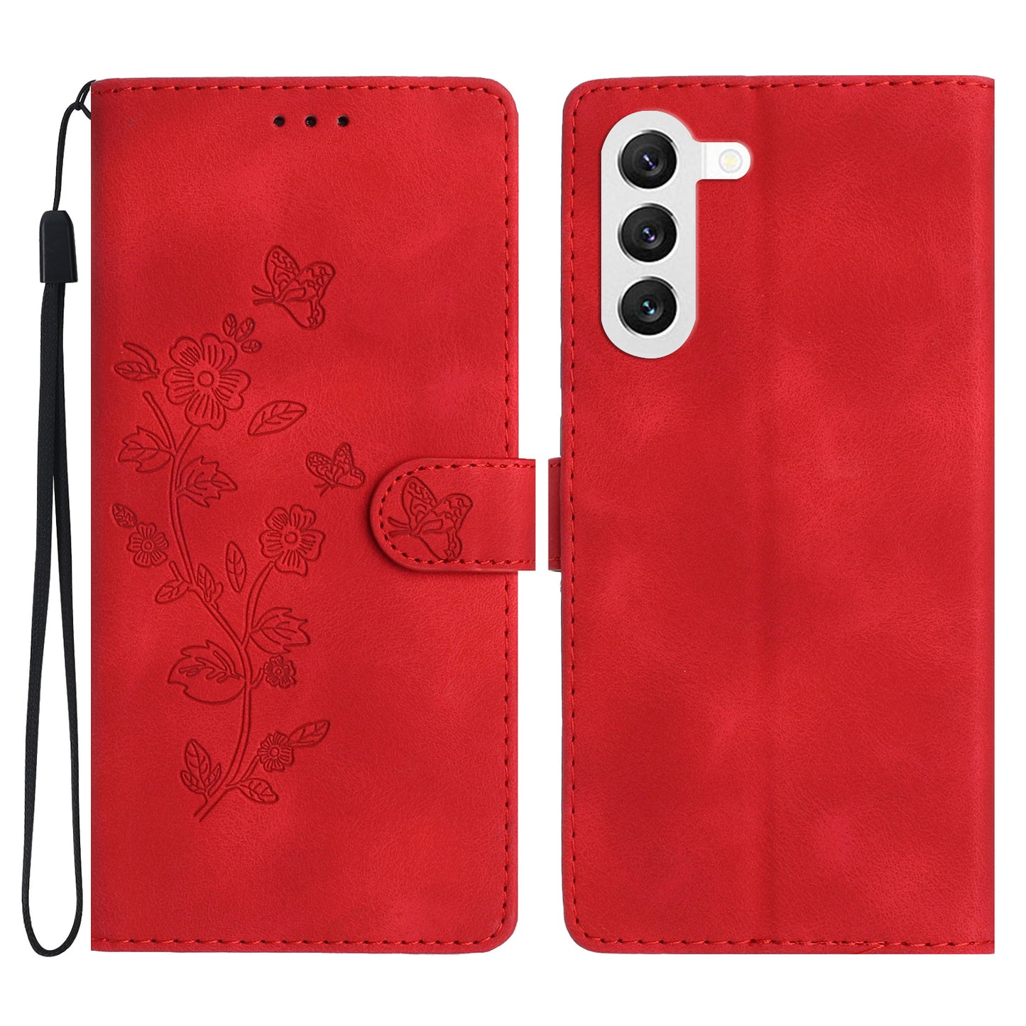 For Samsung Galaxy S24+ Case Imprinted Stand Phone Shell Wallet PU Leather Magnetic Phone Cover - Red