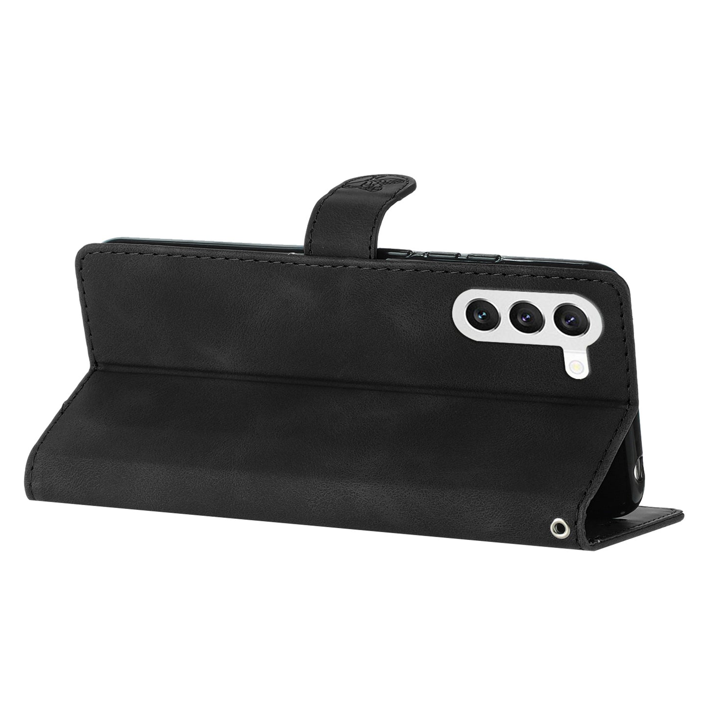 For Samsung Galaxy S24 Imprinted Flower Wallet Magnetic Phone Case PU Leather Stand Cover - Black